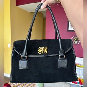 Loewe Alamo 36 Anagram Handbag Suede Black Gold Hardware